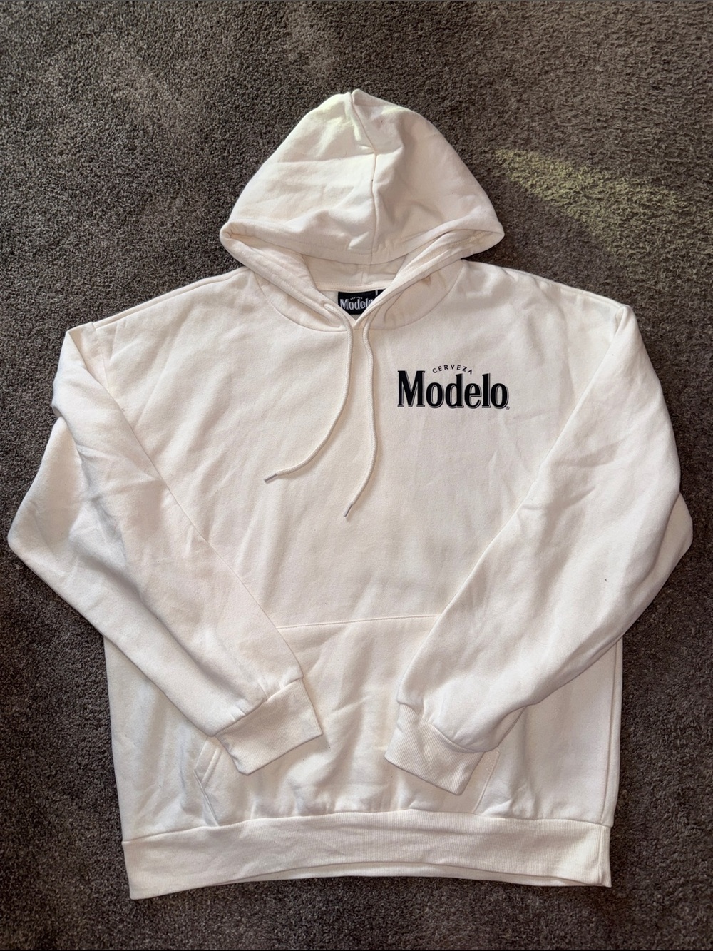 Modelo Beer White Pullover Hoodie with Black Logo